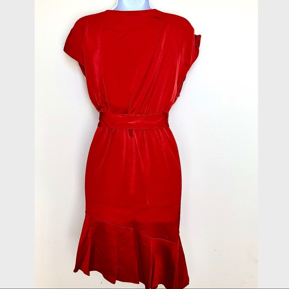 SHEIN⚡️Asymmetrical Satin Little Red Dress_S(Sz 6) - Picture 4 of 10